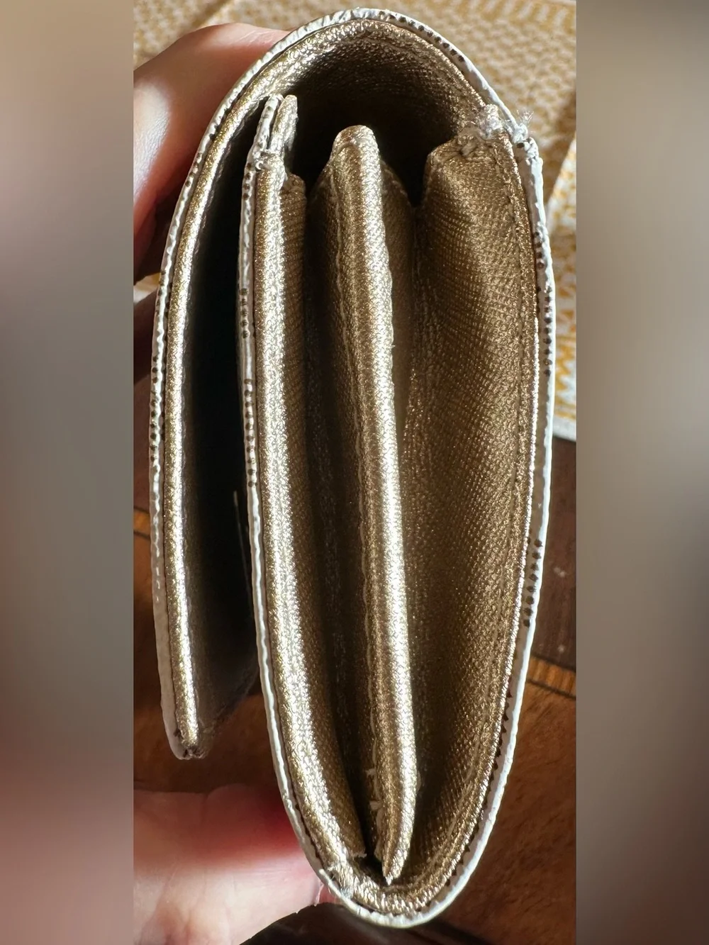 Micheal Kors Callie Carryall Signature Monogram PVC Long Wallet Vanilla/Gold EUC